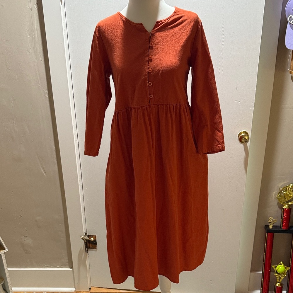 Zanzea Terracotta Long Sleeve Dress